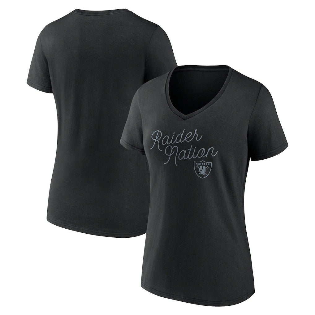 Las Vegas Raiders Women's Iconic Script State V-Neck T-Shirt - Black - Fanatics