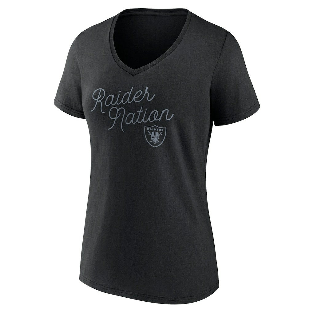 Las Vegas Raiders Women's Iconic Script State V-Neck T-Shirt - Black - Fanatics