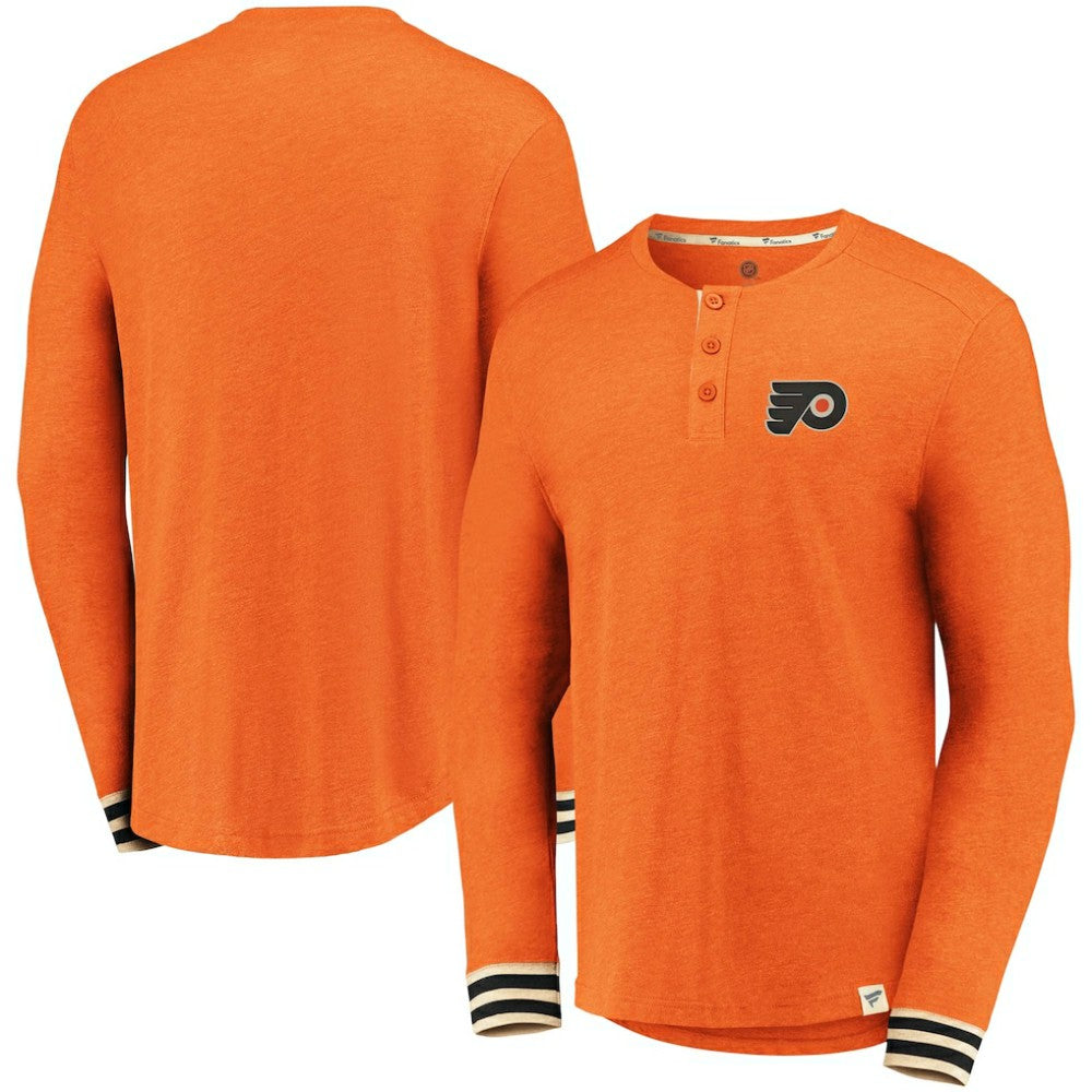 Philadelphia Flyers Fanatics True Classics Henley Long Sleeve T-Shirt - Heathered Orange | Fanatics Lifestyle