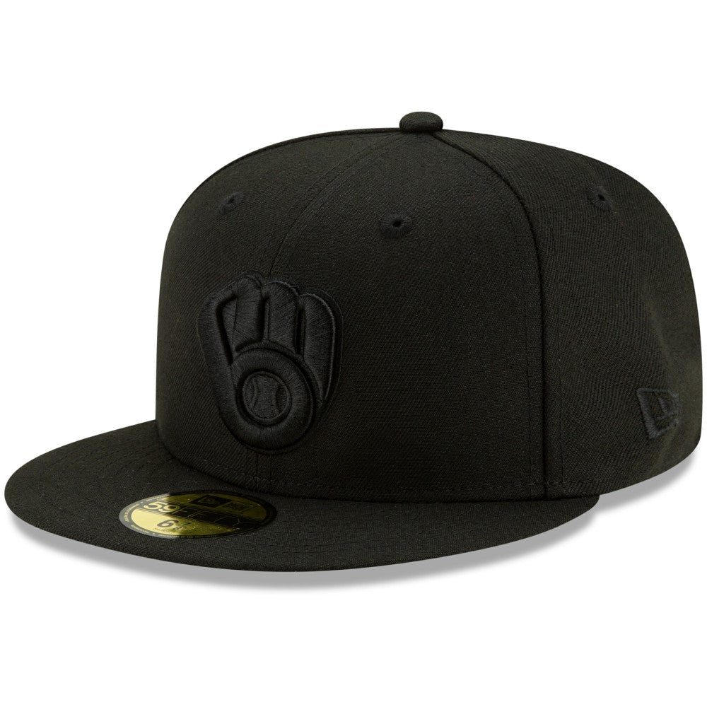 Milwaukee Brewers New Era Black on Black 59FIFTY Fitted Hat for sale