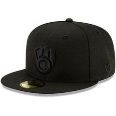 Milwaukee Brewers New Era Black on Black 59FIFTY Fitted Hat for sale