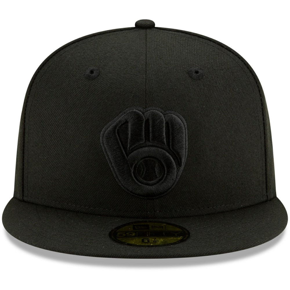 Milwaukee Brewers New Era Black on Black 59FIFTY Fitted Hat for sale