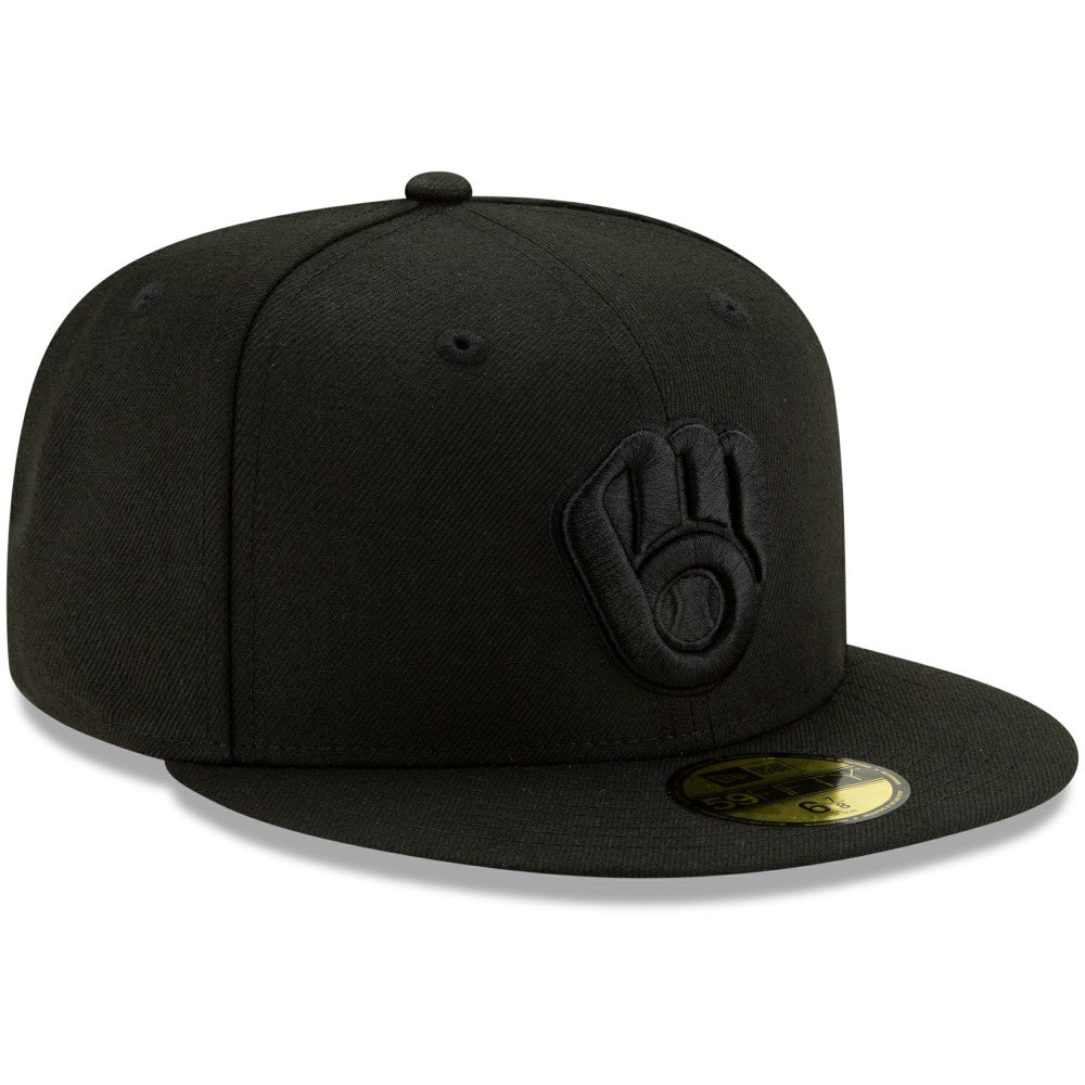 Milwaukee Brewers New Era Black on Black 59FIFTY Fitted Hat for sale