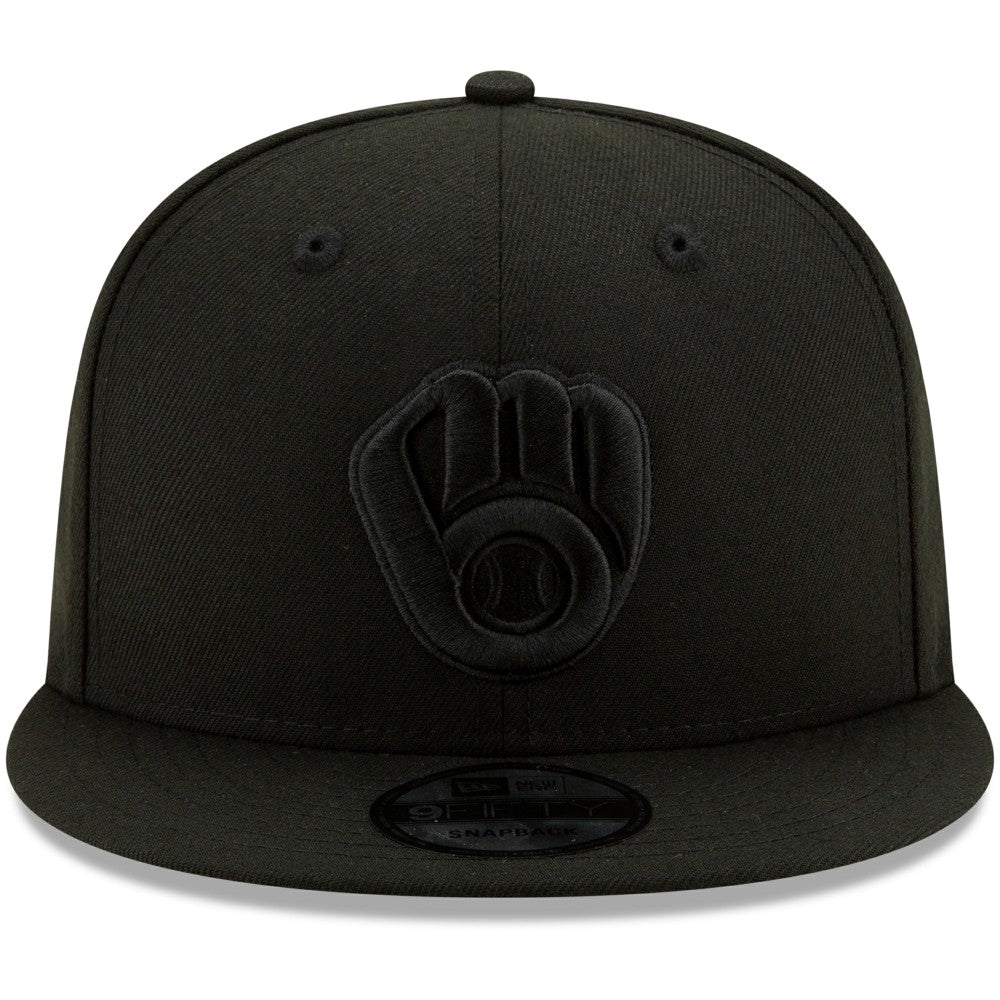Milwaukee Brewers New Era Black on Black 9FIFTY Snapback Adjustable Hat Discount