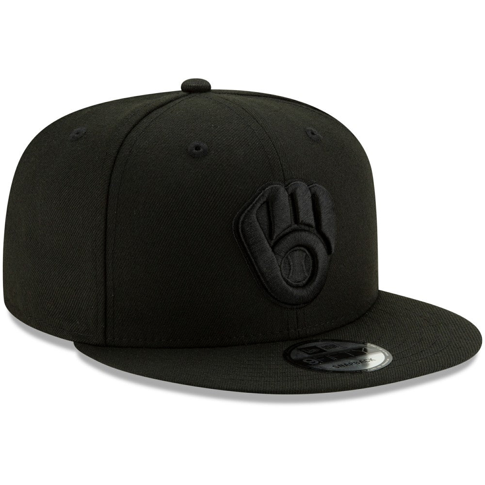 Milwaukee Brewers New Era Black on Black 9FIFTY Snapback Adjustable Hat Discount