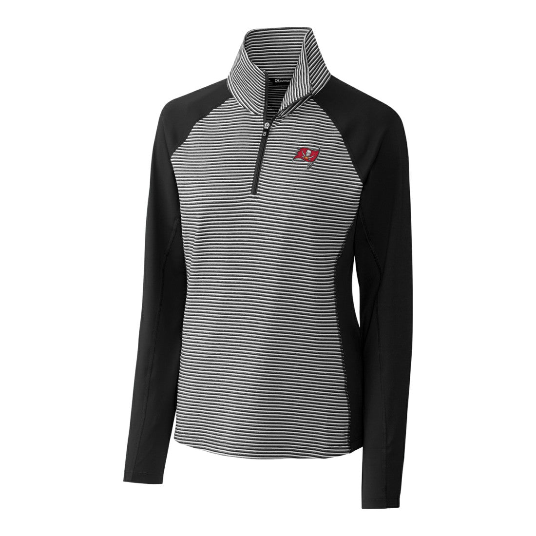 Tampa Bay Buccaneers Cutter & Buck Women's Forge Tonal Stripe Half-Zip Pullover Jacket - Black - NFL