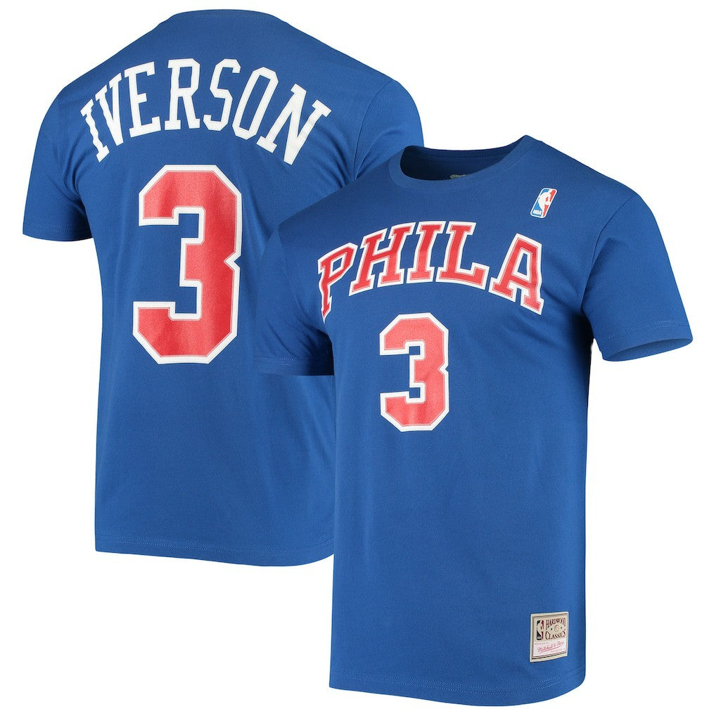 Mitchell & Ness Allen Iverson Philadelphia 76ers Hardwood Classics Name & Number Player T-Shirt Royal