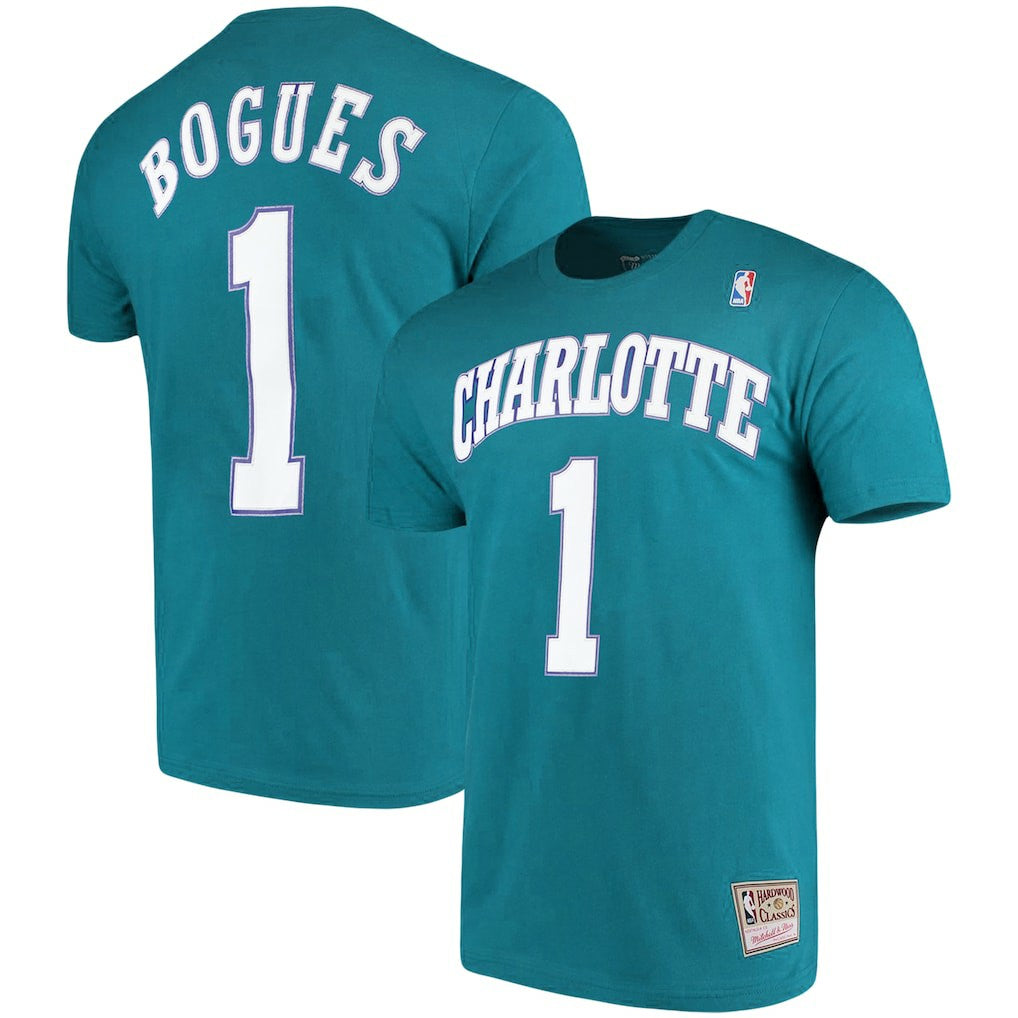 Mitchell & Ness Muggsy Bogues Charlotte Hornets Hardwood Classics Name & Number Player T-Shirt Teal