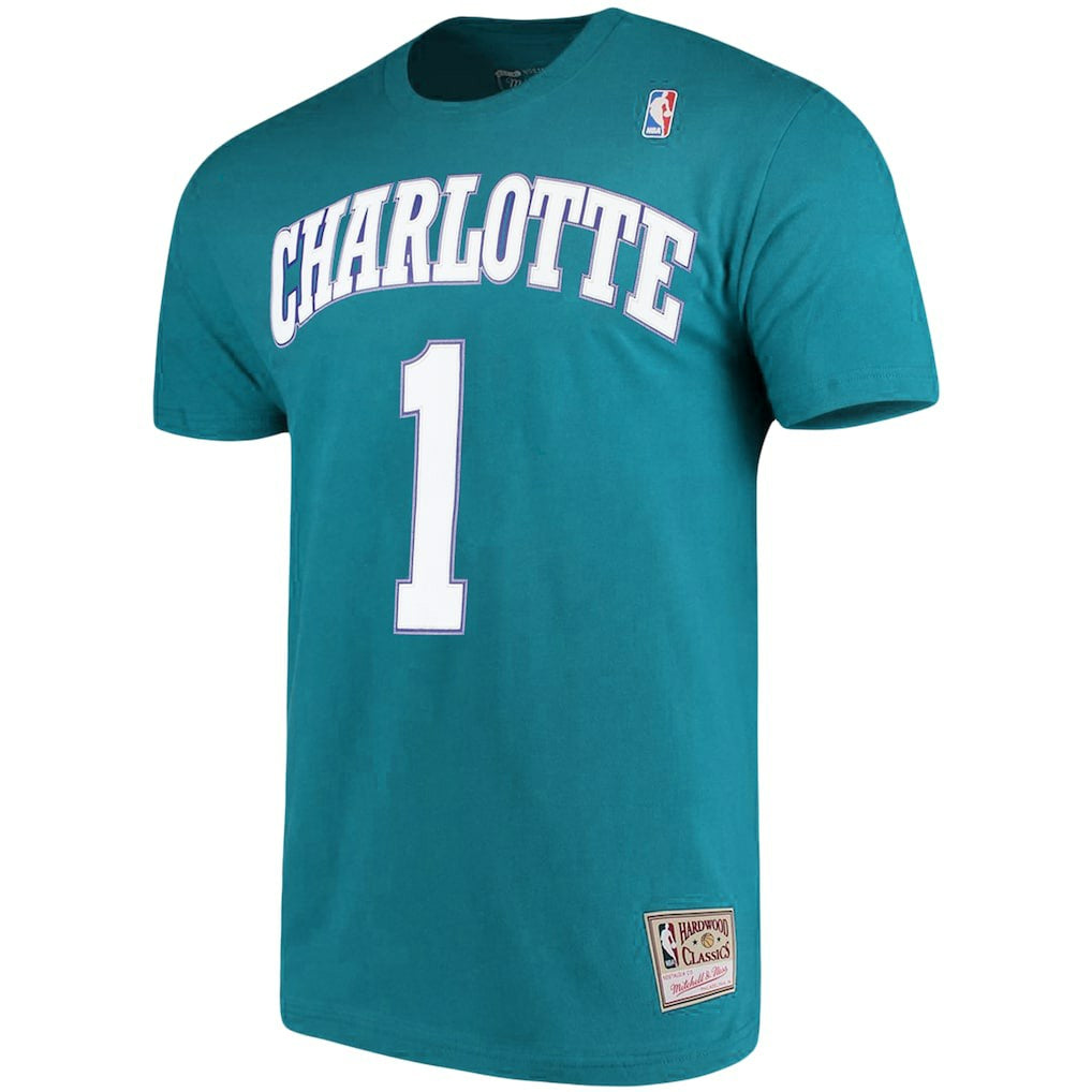 Mitchell & Ness Muggsy Bogues Charlotte Hornets Hardwood Classics Name & Number Player T-Shirt Teal