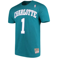 Mitchell & Ness Muggsy Bogues Charlotte Hornets Hardwood Classics Name & Number Player T-Shirt Teal