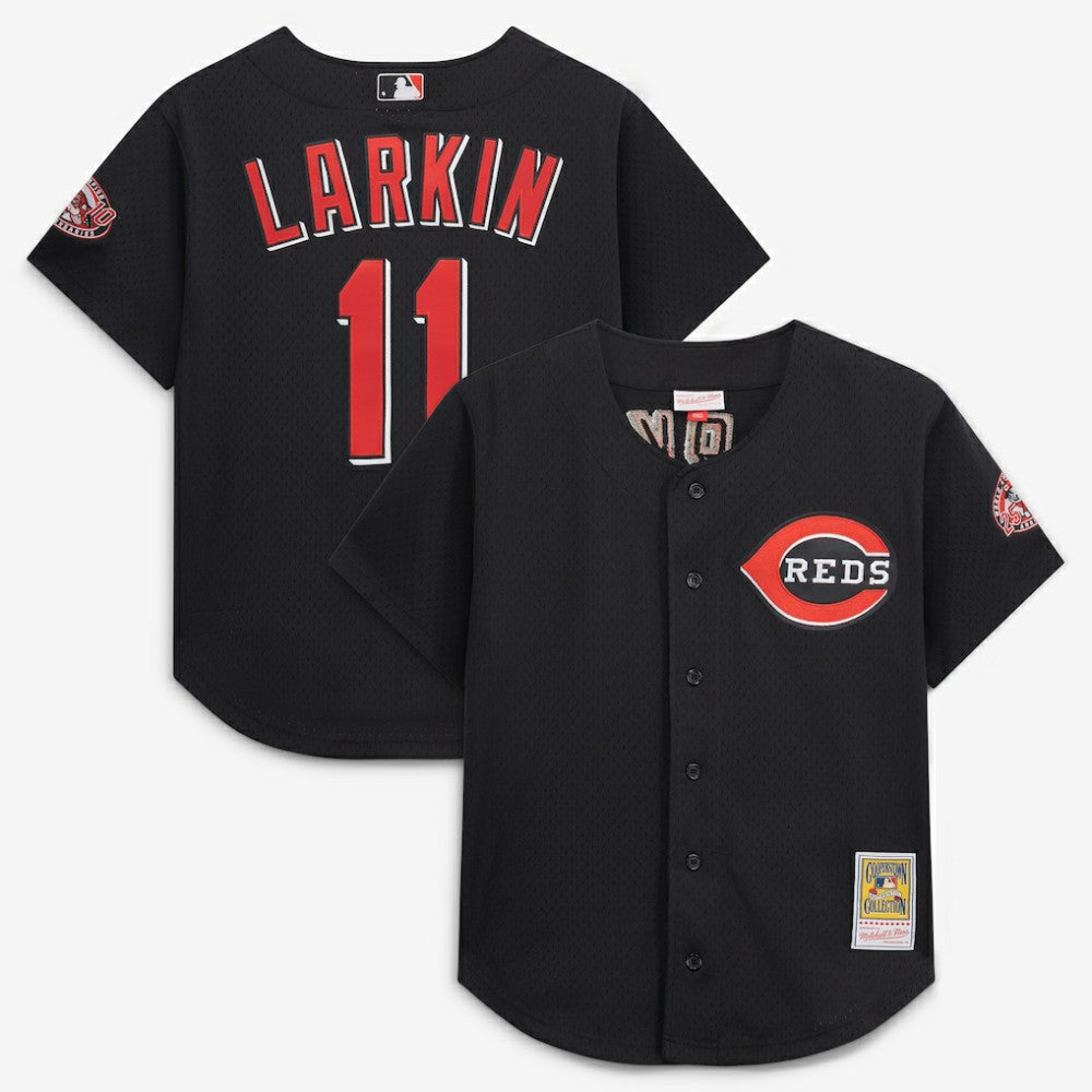 Barry Larkin Cincinnati Reds Mitchell & Ness Cooperstown Collection Mesh Batting Practice Button-Up Jersey Outlet