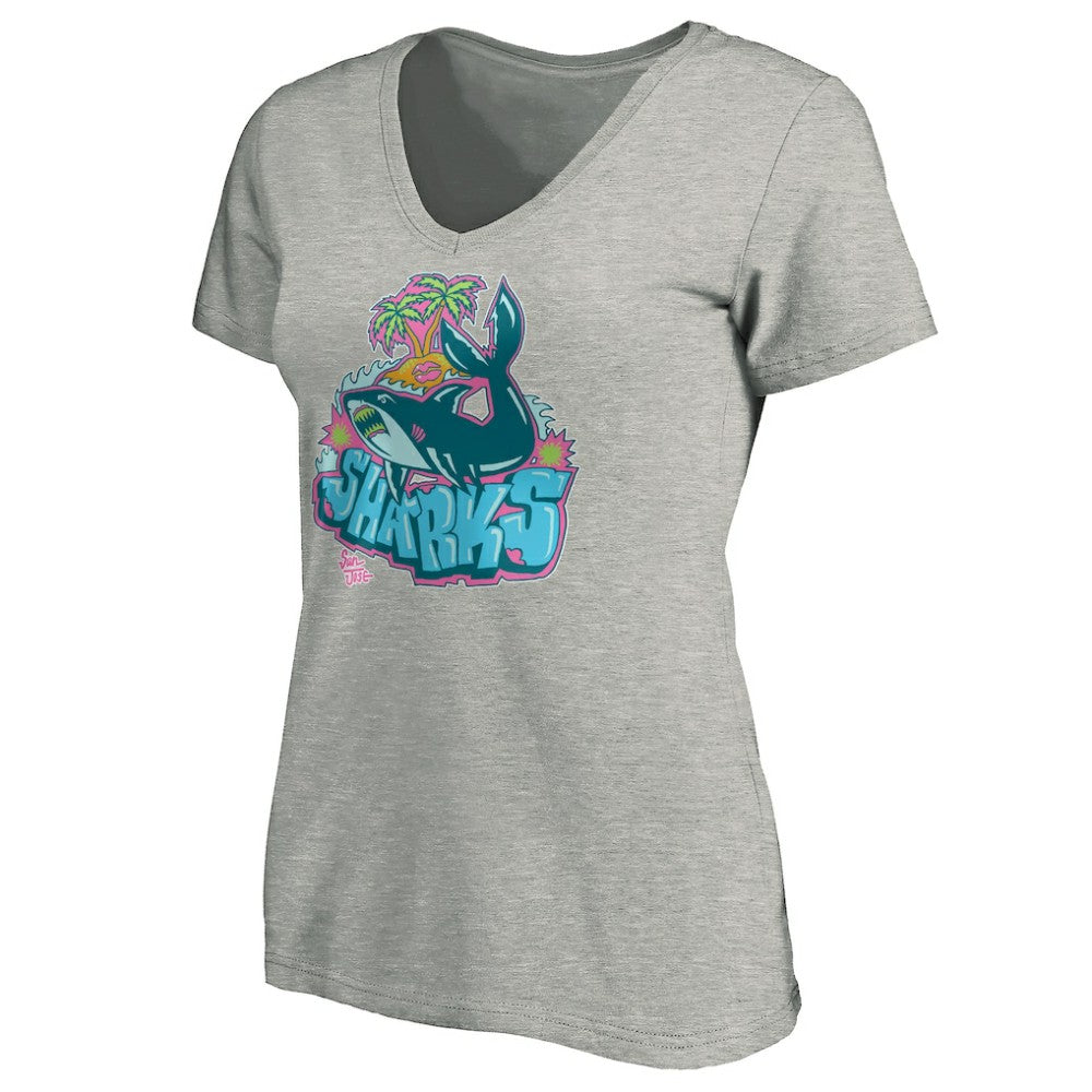 San Jose Sharks Women's Graffiti Shark V-Neck T-Shirt - Heather Gray | NHL online
