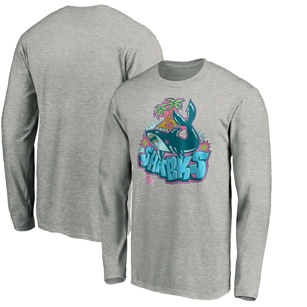 San Jose Sharks Graffiti Shark Long Sleeve T-Shirt - Heather Gray | NHL Clearance