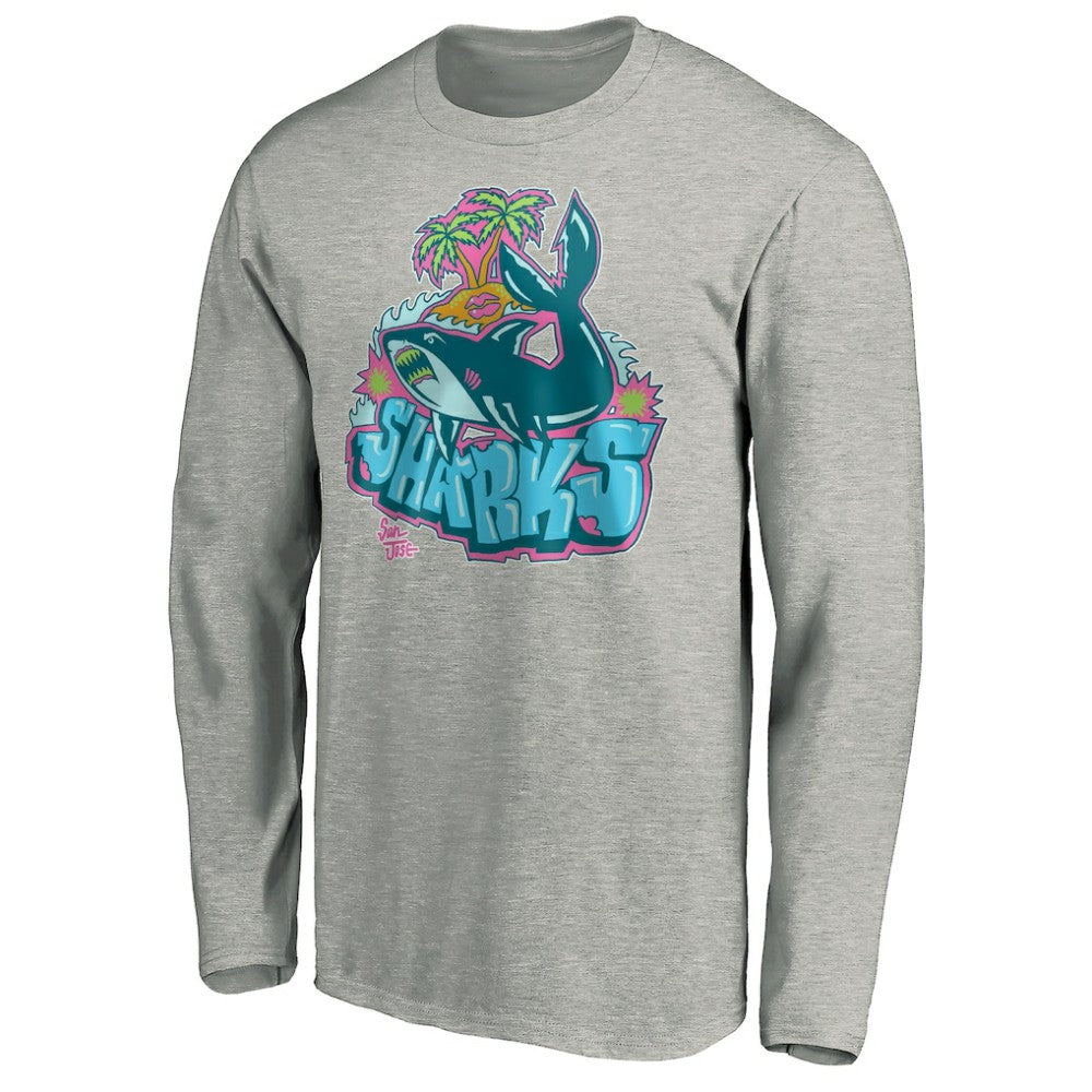 San Jose Sharks Graffiti Shark Long Sleeve T-Shirt - Heather Gray | NHL Clearance