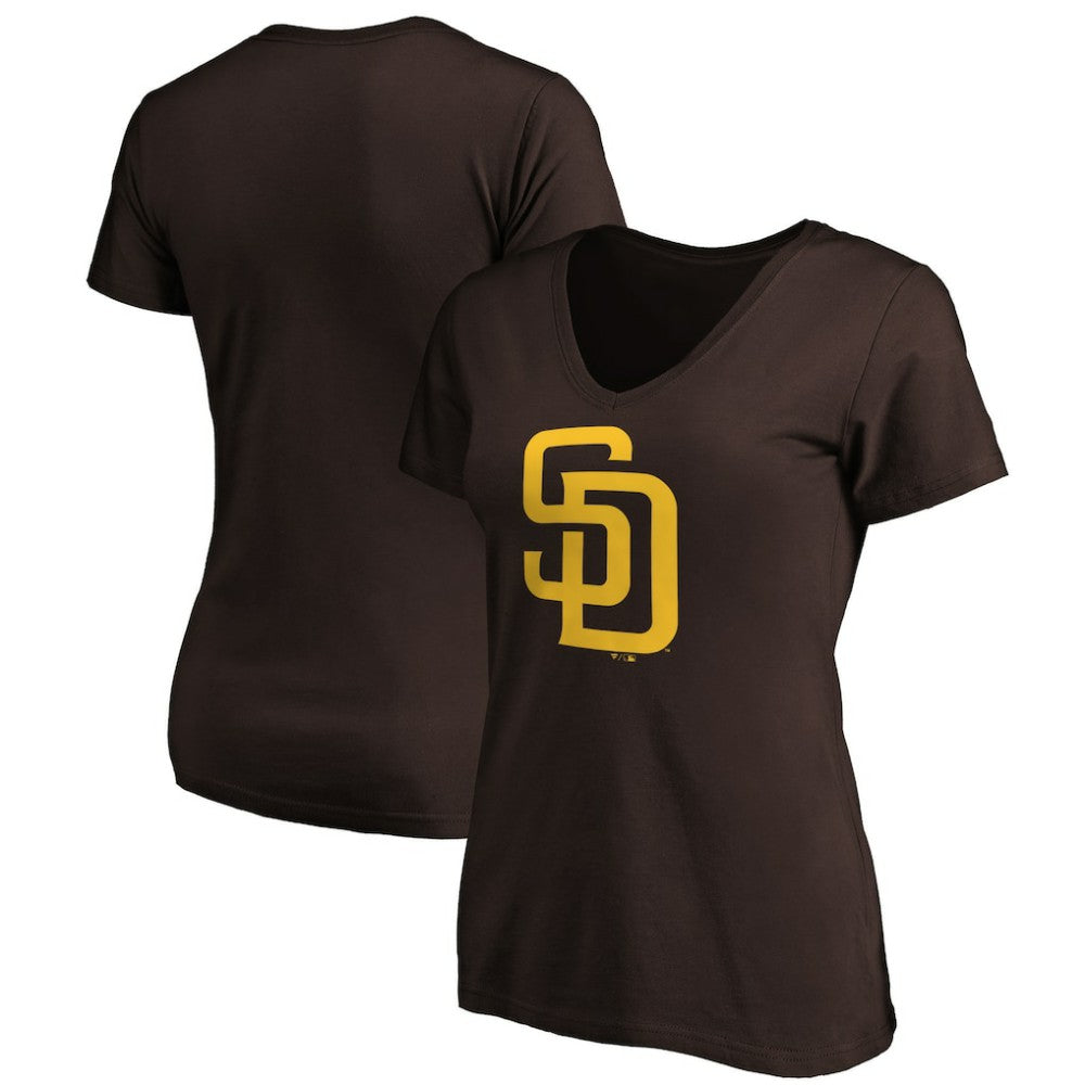 San Diego Padres Fanatics Women's Core Official Logo V-Neck T-Shirt Discount
