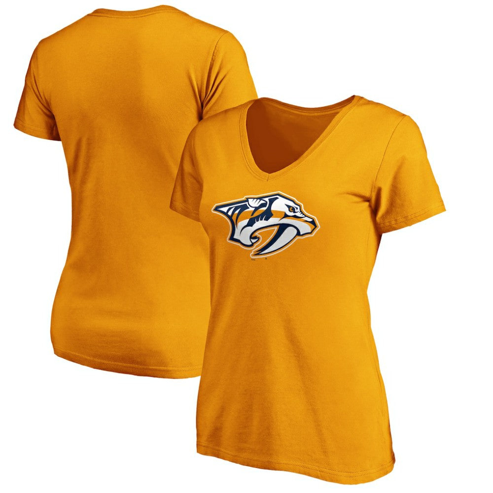 Nashville Predators Fanatics Women's Primary Logo V-Neck T-Shirt - Gold | Fanatics Lifestyle