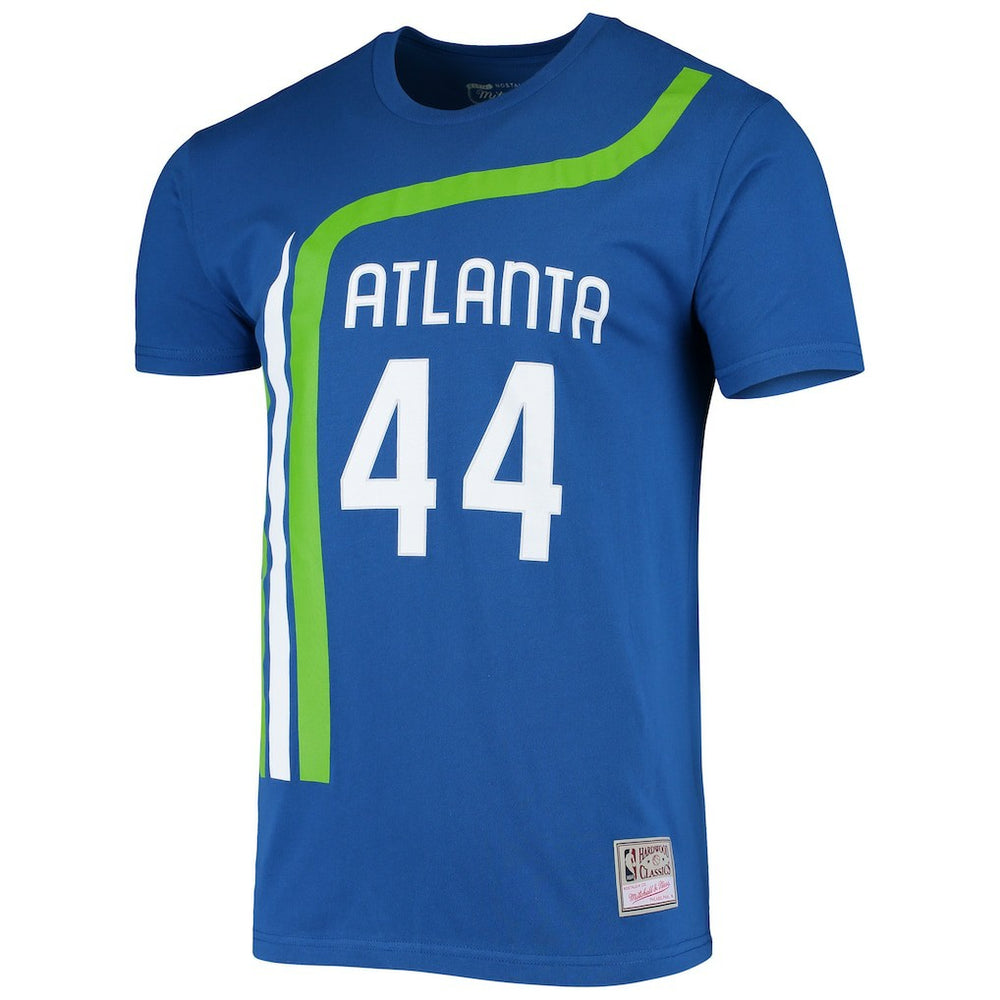 Mitchell & Ness Pete Maravich Atlanta Hawks Hardwood Classics Stitch Name & Number T-Shirt Blue