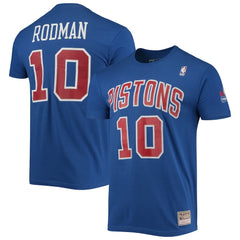 Mitchell & Ness Dennis Rodman Detroit Pistons Hardwood Classics Stitch Name & Number T-Shirt Blue