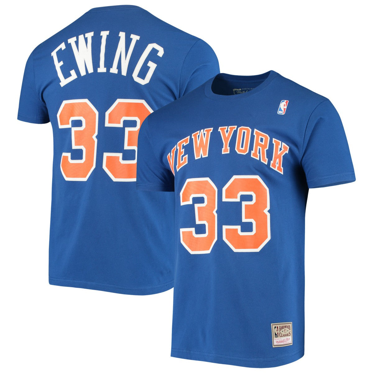 Mitchell & Ness Patrick Ewing New York Knicks Hardwood Classics Stitch Name & Number T-Shirt Blue