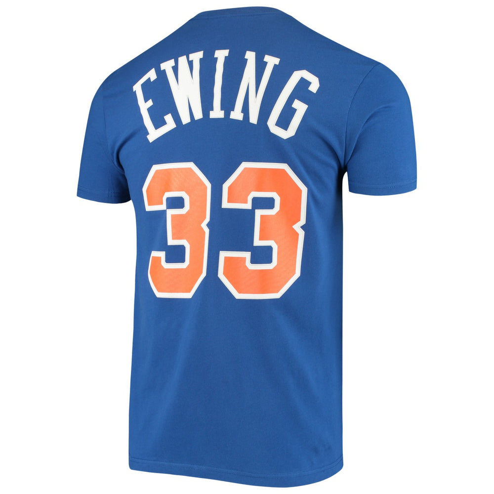 Mitchell & Ness Patrick Ewing New York Knicks Hardwood Classics Stitch Name & Number T-Shirt Blue