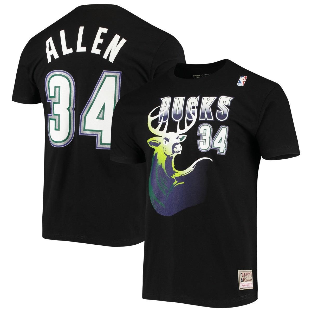 Mitchell & Ness Ray Allen Milwaukee Bucks Hardwood Classics Stitch Name & Number T-Shirt Black