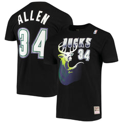 Mitchell & Ness Ray Allen Milwaukee Bucks Hardwood Classics Stitch Name & Number T-Shirt Black