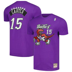 Mitchell & Ness Vince Carter Toronto Raptors Hardwood Classics Stitch Name & Number T-Shirt Purple