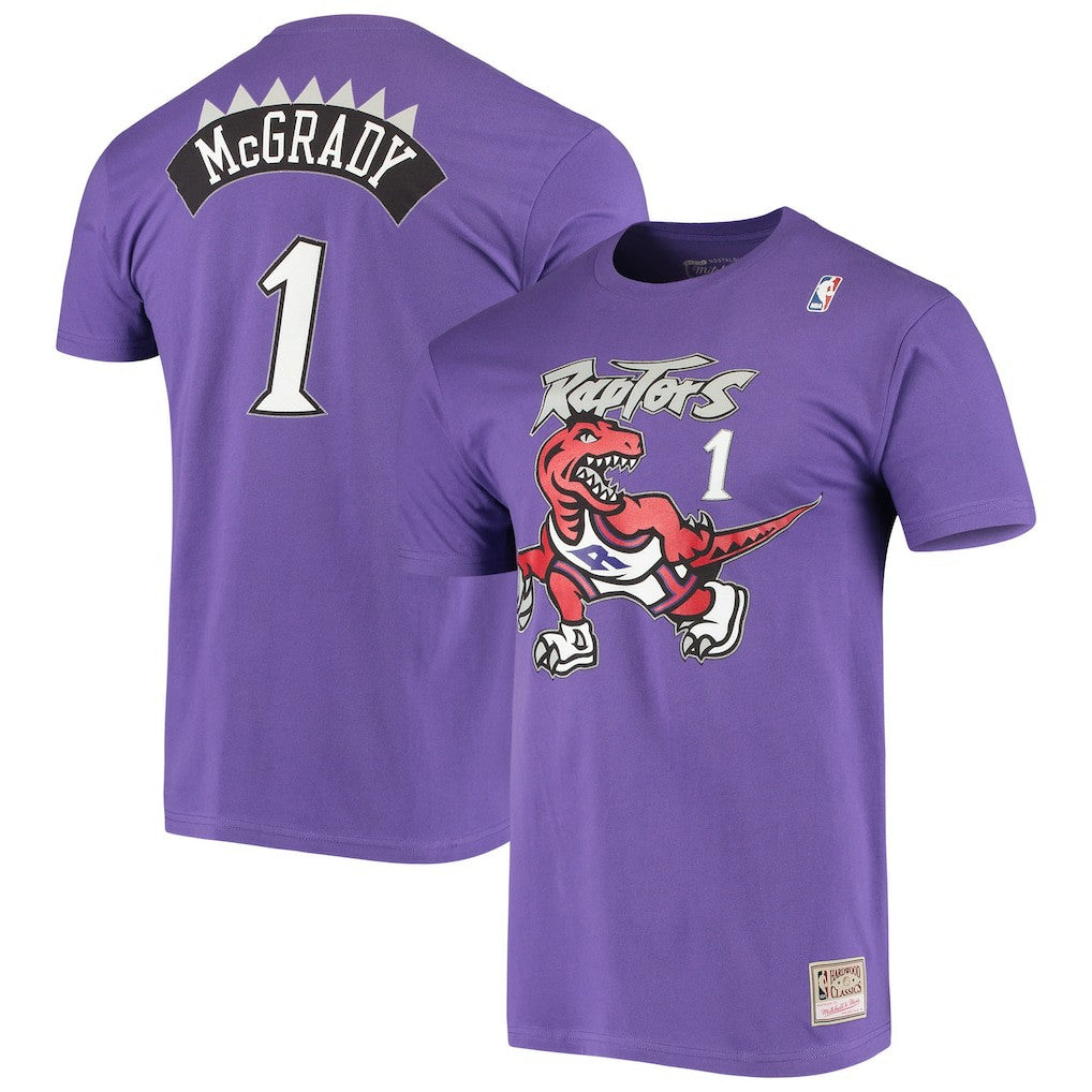 Mitchell & Ness Tracy McGrady Toronto Raptors Hardwood Classics Stitch Name & Number T-Shirt Purple