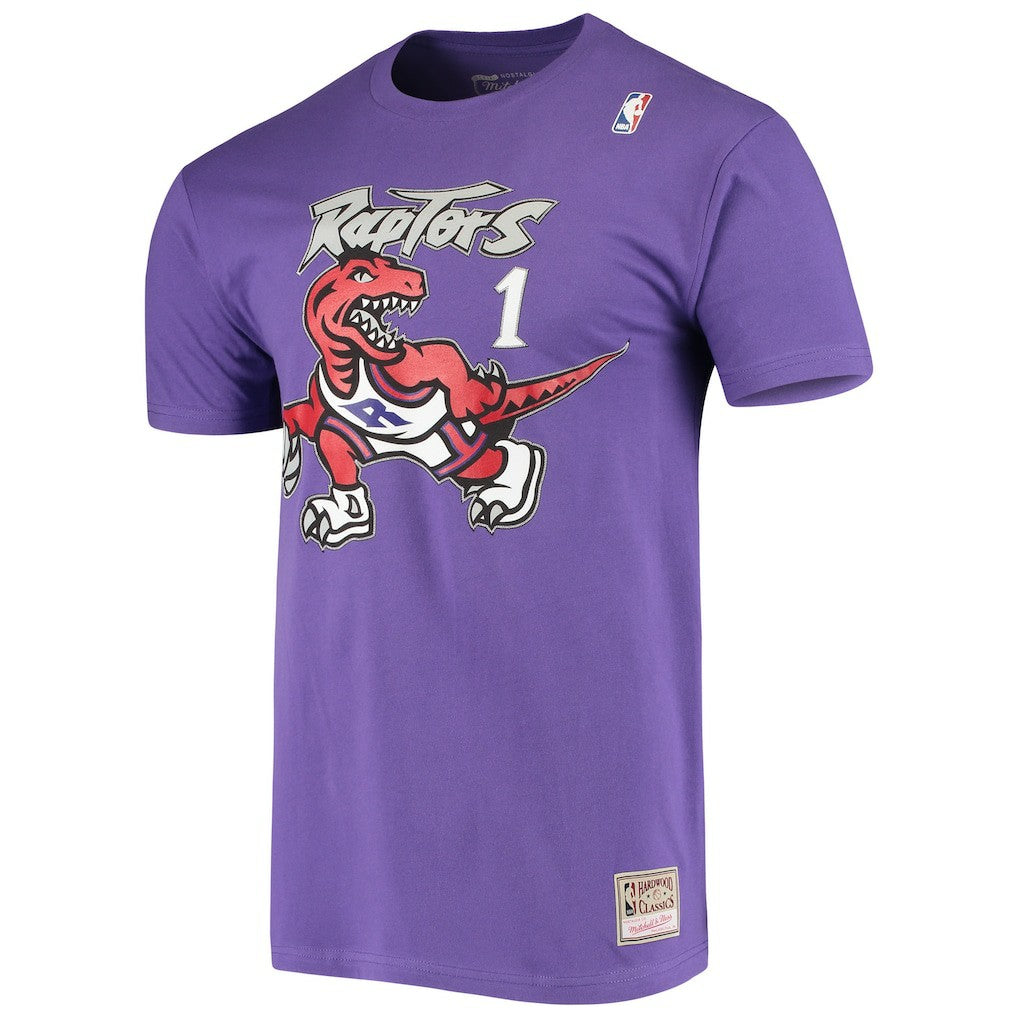 Mitchell & Ness Tracy McGrady Toronto Raptors Hardwood Classics Stitch Name & Number T-Shirt Purple