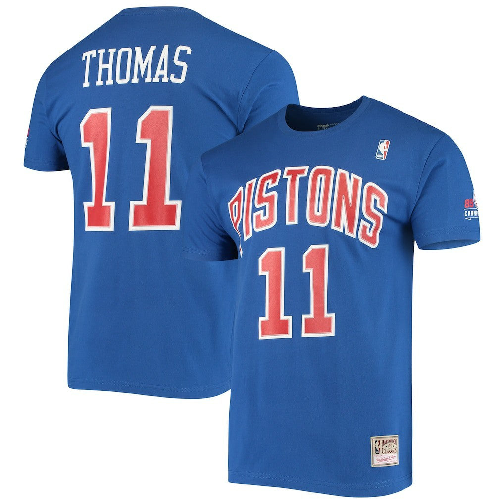 Mitchell & Ness Isiah Thomas Detroit Pistons Hardwood Classics Stitch Name & Number T-Shirt Blue