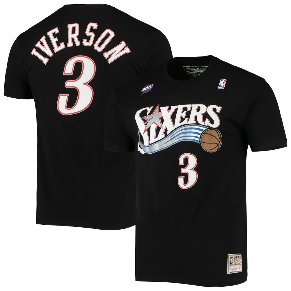Mitchell & Ness Allen Iverson Philadelphia 76ers Hardwood Classics Stitch Name & Number T-Shirt Black