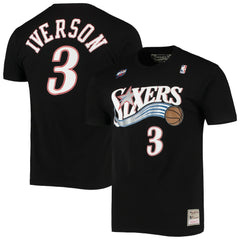 Mitchell & Ness Allen Iverson Philadelphia 76ers Hardwood Classics Stitch Name & Number T-Shirt Black
