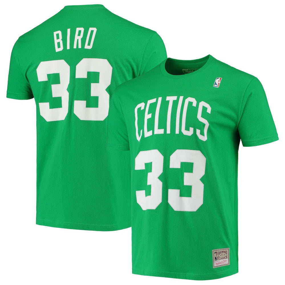 Mitchell & Ness Larry Bird Boston Celtics Hardwood Classics Stitch Name & Number T-Shirt Kelly Green