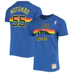 Mitchell & Ness Dikembe Mutombo Denver Nuggets Hardwood Classics Stitch Name & Number T-Shirt Royal