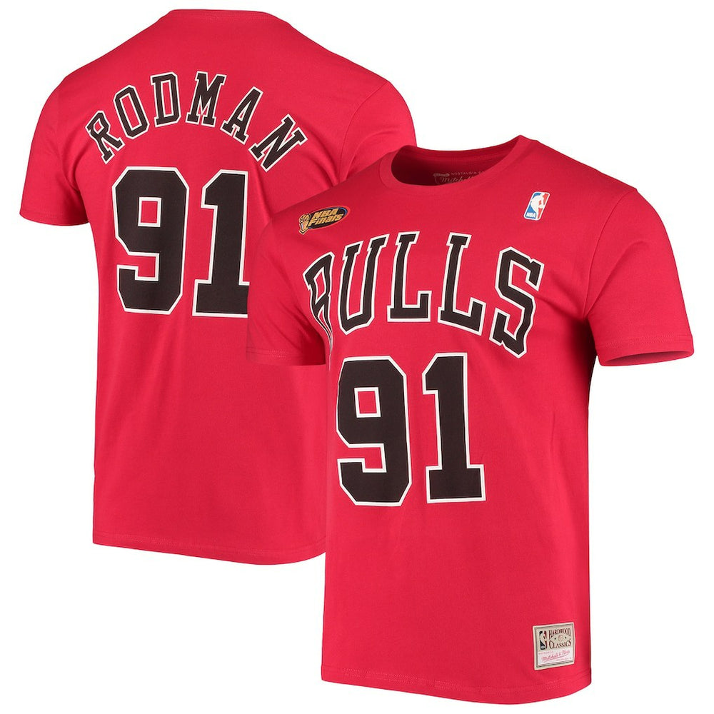 Mitchell & Ness Dennis Rodman Chicago Bulls Hardwood Classics Stitch Name & Number T-Shirt Red