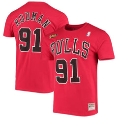 Mitchell & Ness Dennis Rodman Chicago Bulls Hardwood Classics Stitch Name & Number T-Shirt Red