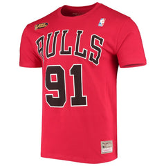 Mitchell & Ness Dennis Rodman Chicago Bulls Hardwood Classics Stitch Name & Number T-Shirt Red