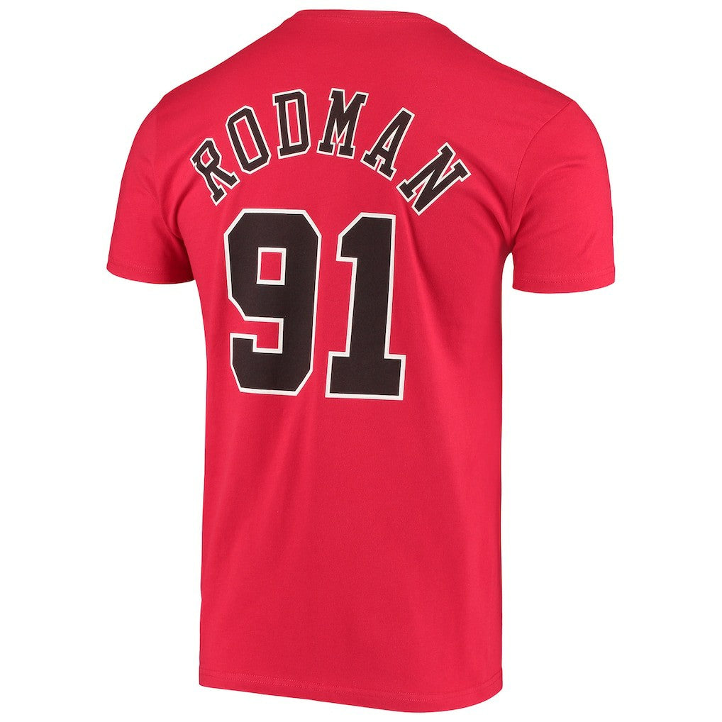 Mitchell & Ness Dennis Rodman Chicago Bulls Hardwood Classics Stitch Name & Number T-Shirt Red