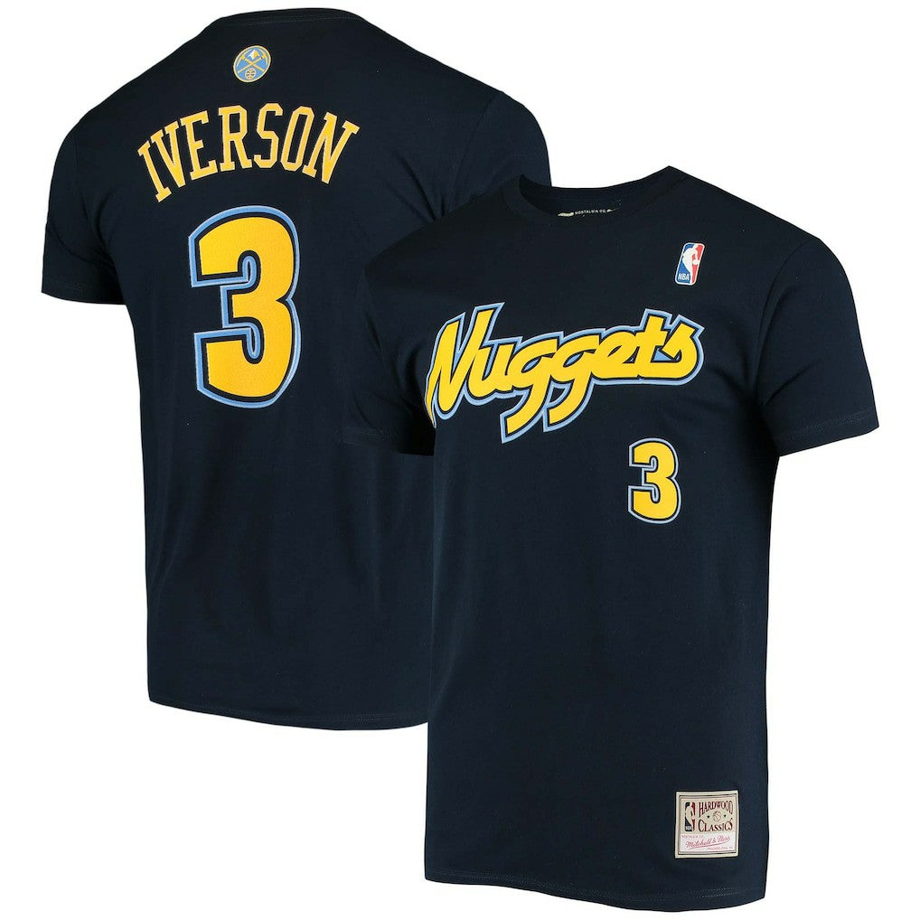 Mitchell & Ness Allen Iverson Denver Nuggets Hardwood Classics Stitch Name & Number T-Shirt Navy