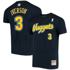 Mitchell & Ness Allen Iverson Denver Nuggets Hardwood Classics Stitch Name & Number T-Shirt Navy