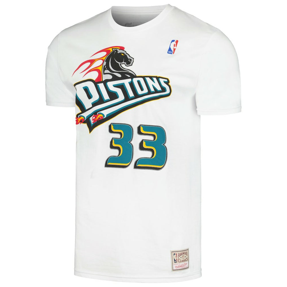 Mitchell & Ness Grant Hill Detroit Pistons Hardwood Classics Stitch Name & Number T-Shirt White