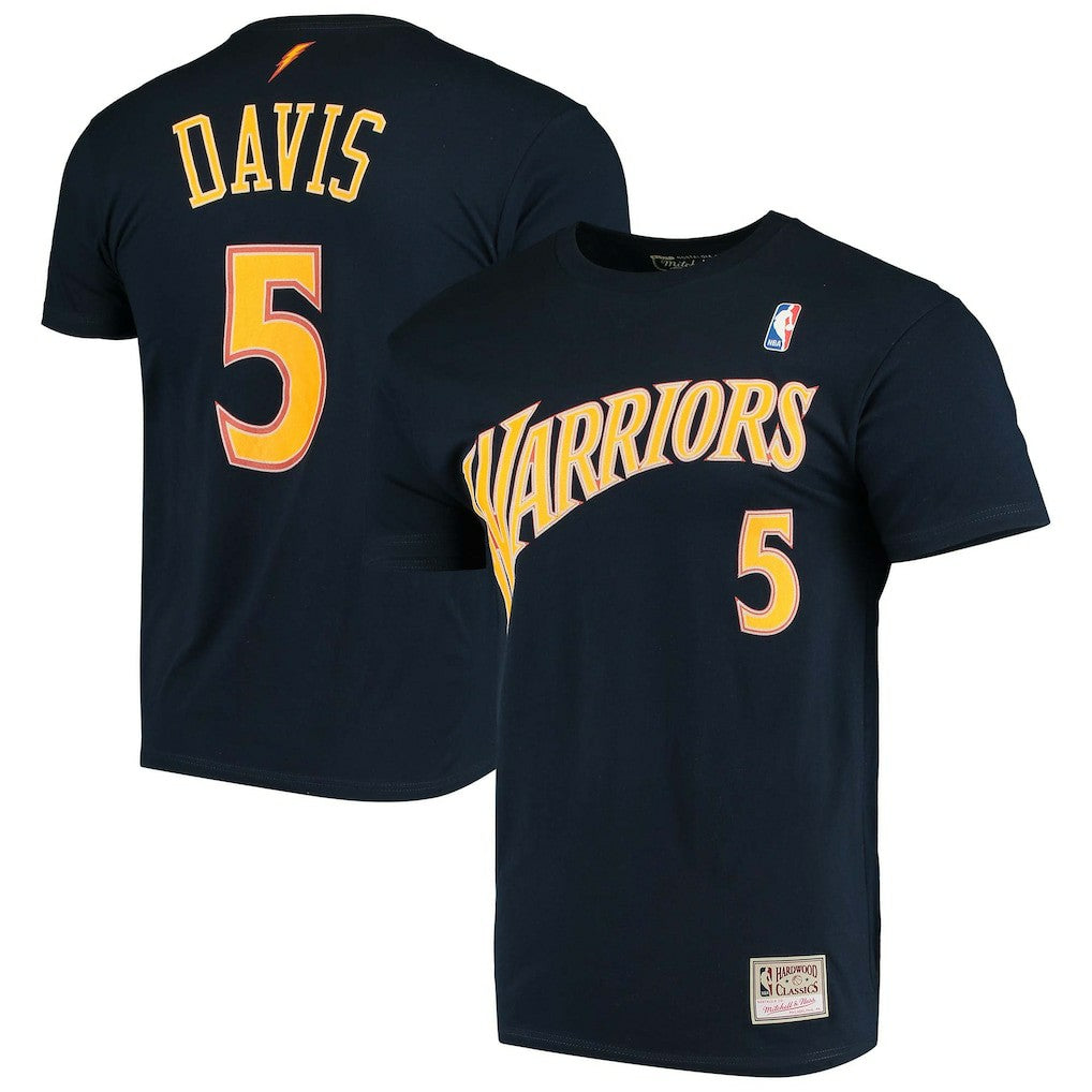 Mitchell & Ness Baron Davis Golden State Warriors Hardwood Classics Stitch Name & Number T-Shirt Navy