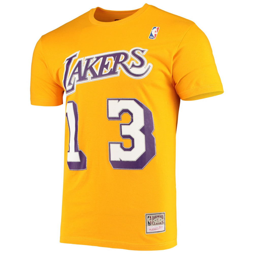 Mitchell & Ness Wilt Chamberlain Los Angeles Lakers Hardwood Classics Stitch Name & Number T-Shirt Gold