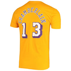 Mitchell & Ness Wilt Chamberlain Los Angeles Lakers Hardwood Classics Stitch Name & Number T-Shirt Gold