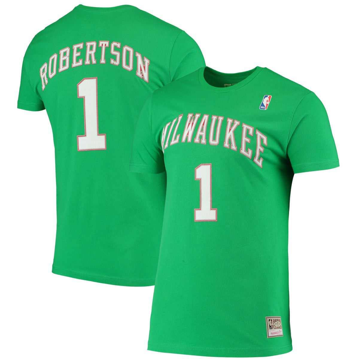 Mitchell & Ness Oscar Robertson Milwaukee Bucks Hardwood Classics Stitch Name & Number T-Shirt Green