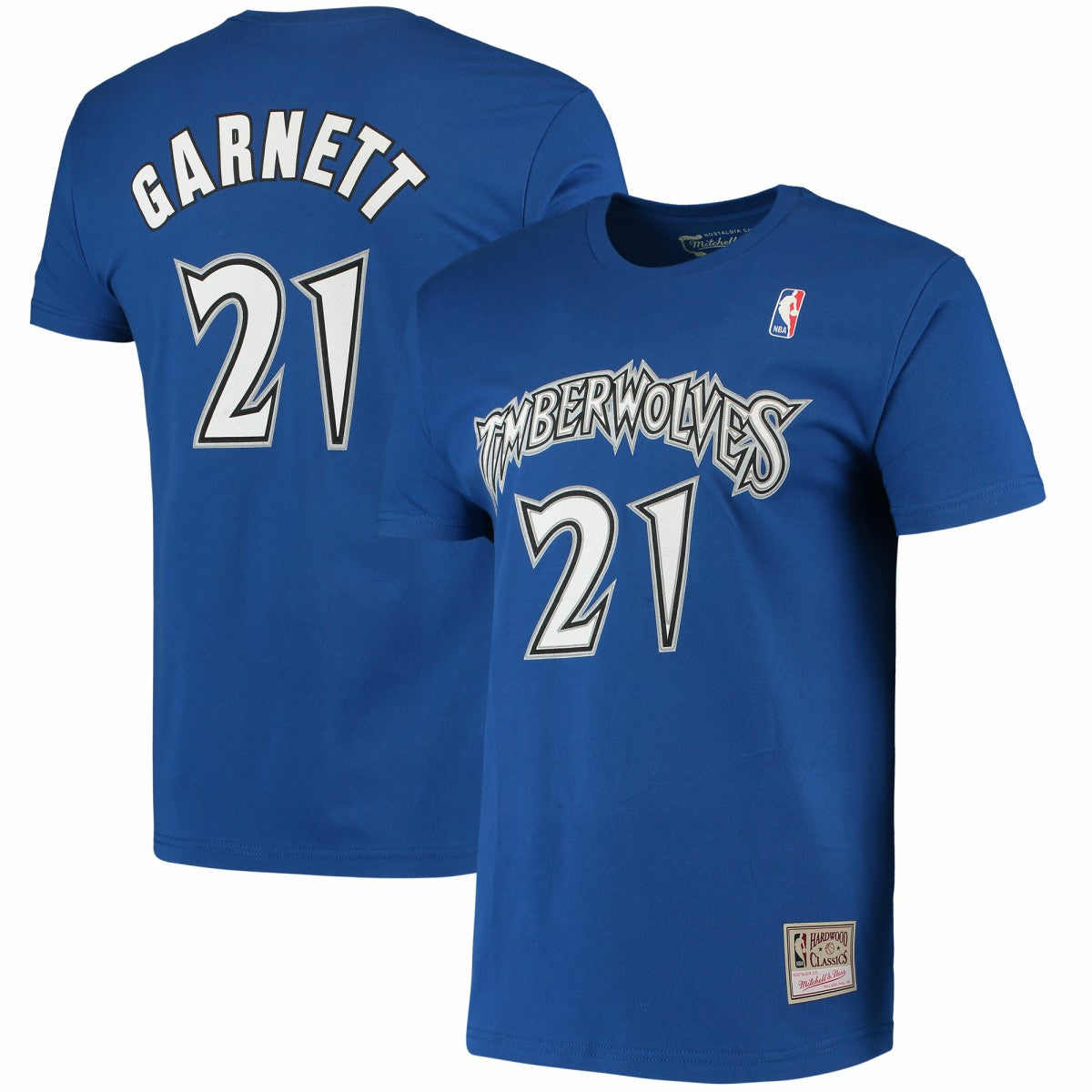 Mitchell & Ness Kevin Garnett Minnesota Timberwolves Hardwood Classics Stitch Name & Number T-Shirt Blue