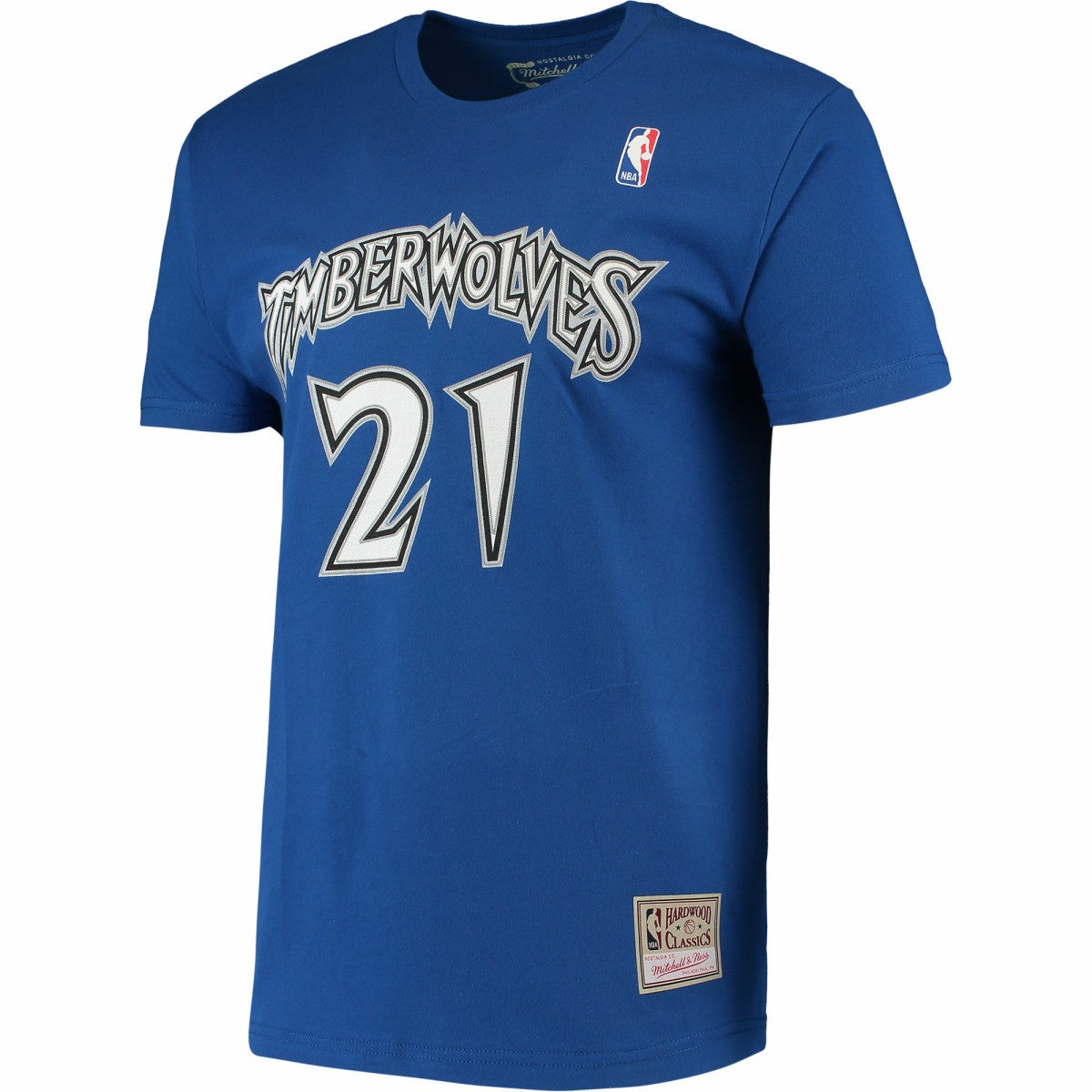 Mitchell & Ness Kevin Garnett Minnesota Timberwolves Hardwood Classics Stitch Name & Number T-Shirt Blue