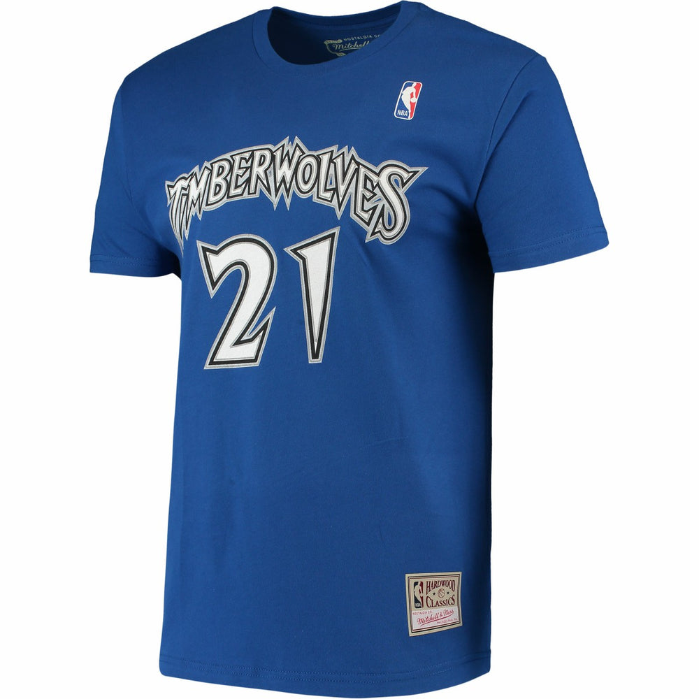 Mitchell & Ness Kevin Garnett Minnesota Timberwolves Hardwood Classics Stitch Name & Number T-Shirt Blue