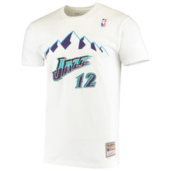 Mitchell & Ness John Stockton Utah Jazz Hardwood Classics Stitch Name & Number T-Shirt White