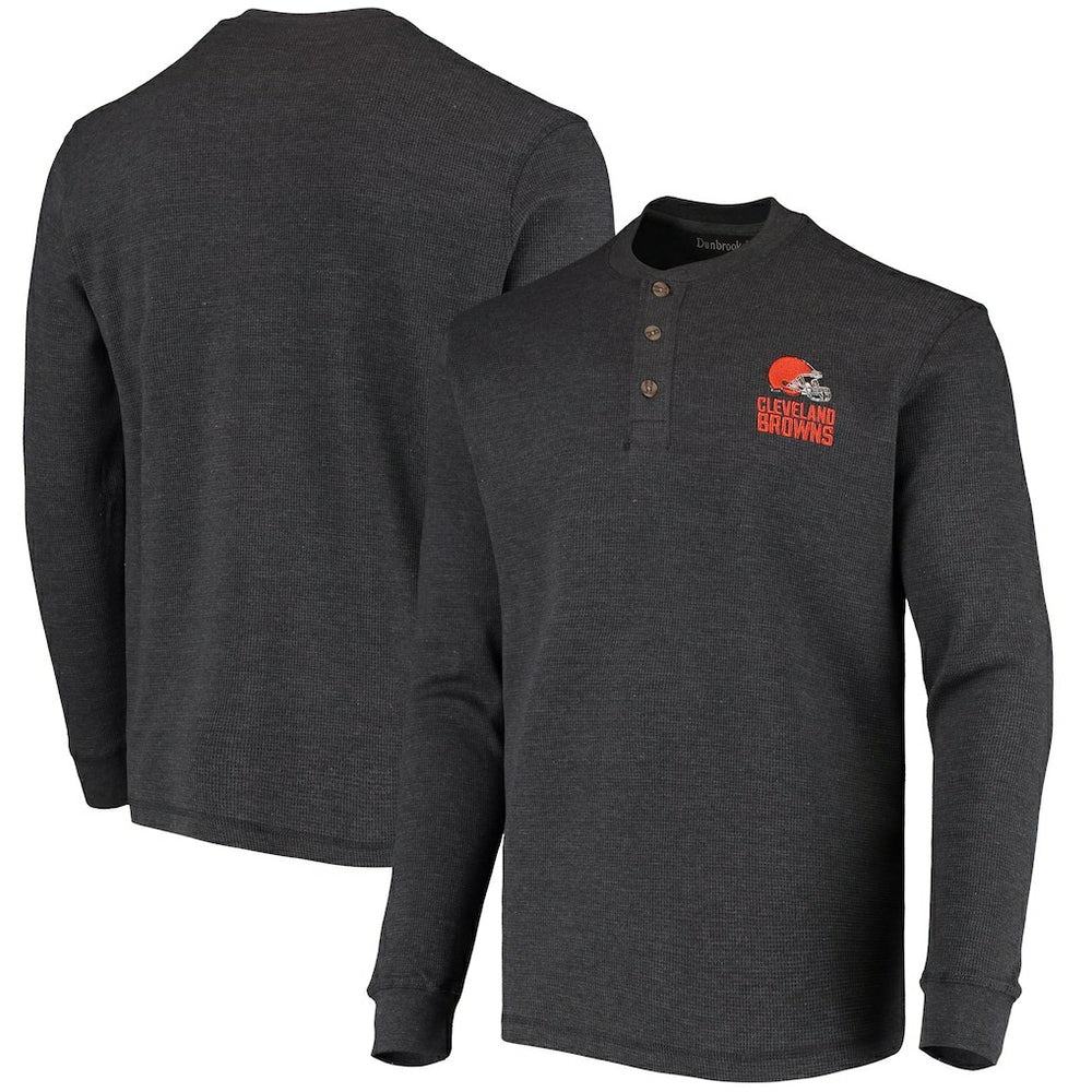 Cleveland Browns Dunbrooke Logo Maverick Thermal Henley Long Sleeve T-Shirt - Charcoal - NFL